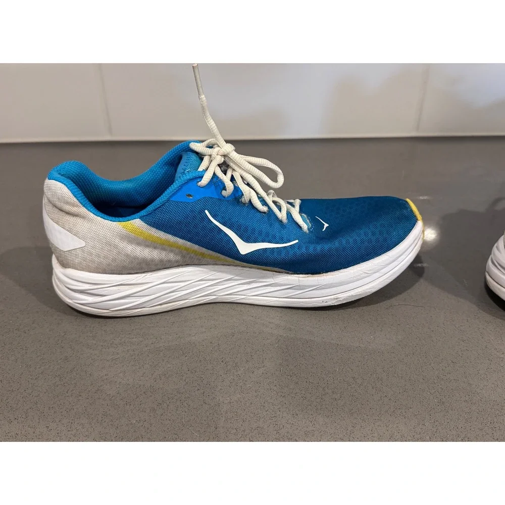 Hoka One One Rocket X Mens 10.5 Womens 11.5 Blue White Carbon Road Running Shoes